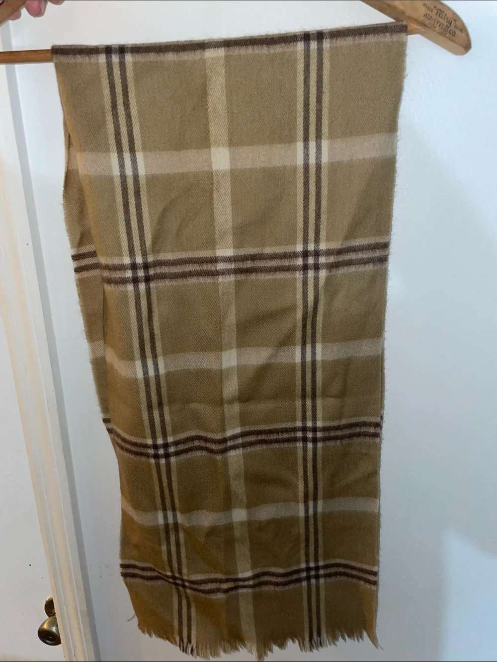 Vintage Christian Dior Scarf Made In Japan 100% Merino Wool Beige & Brown Plaid